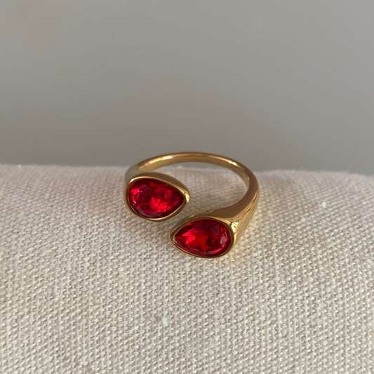 Verstelbare 14k vergulde titanium ring, buigbaar naar maat, rode zirkonia