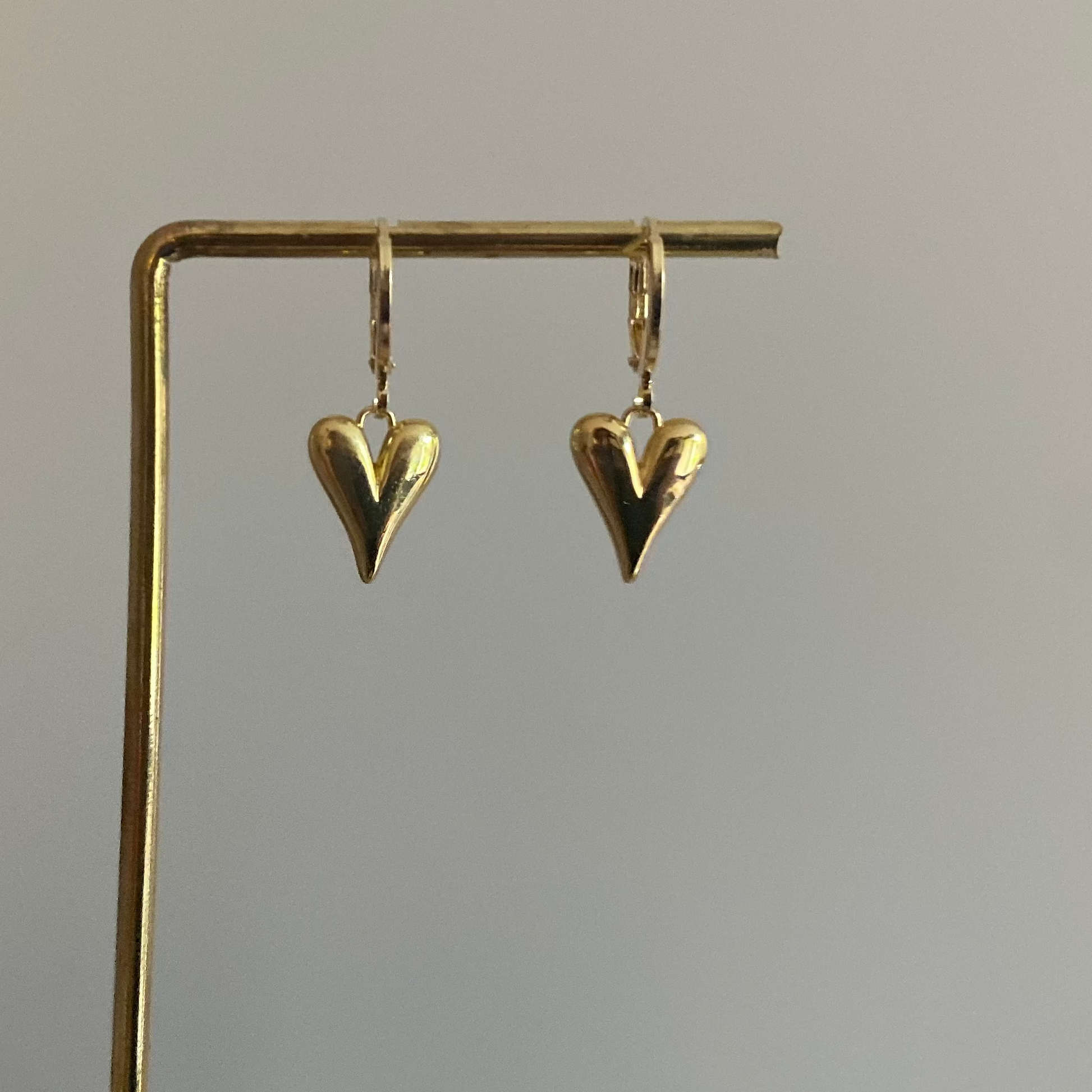 14k vergulde hartjes oorbellen met zirkonia ringetje, ca. 2,5 cm lang