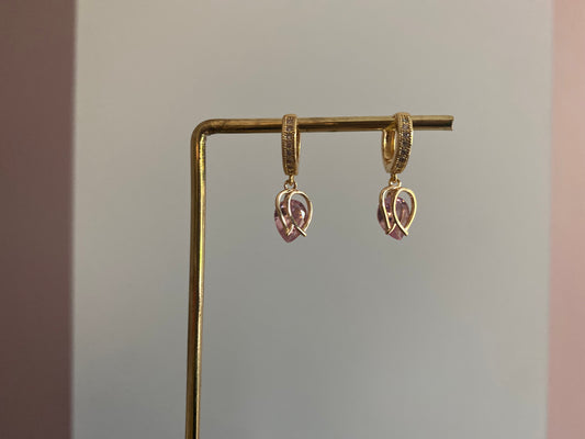 14k vergulde tulp-oorbellen met glanssteentje, ca. 2,5 cm lang, verkrijgbaar in zwart en roze.