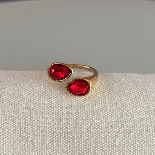 Verstelbare 14k vergulde titanium ring, buigbaar naar maat, rode zirkonia