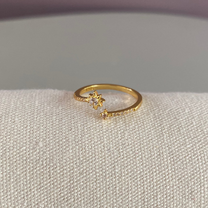 Minimalistische buigzame ring van 14k verguld titanium met ster, verstelbaar naar maat
