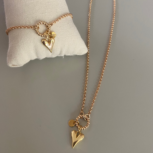 Hypoallergeen titanium sieradenset met 14k vergulde ketting en armband, voorzien van verwisselbare bedels