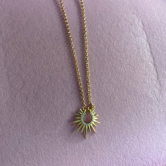 titanium vergulde ketting met open bedel zon zirkonia
